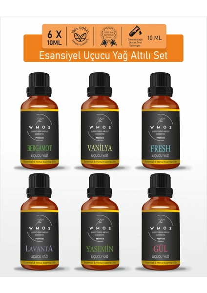 6'lı Set-2 Uçucu Yağ 100 % Saf Esansiyel Uçucu Yağ Aromaterapi Yağı Oda Kokusu Buhurdanlık Yağı 6X10