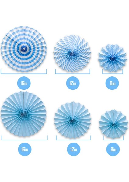 Kağıt Yelpaze Süs Mavi Set 6 Lı