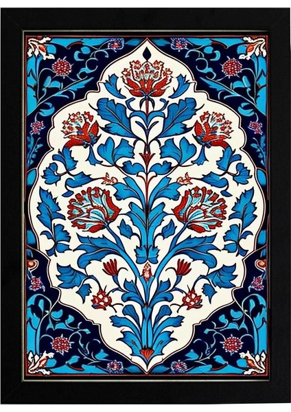 Minimal Çini Desen D1 Poster Tablo 21 x 30CM - Beyaz Çerçeveli