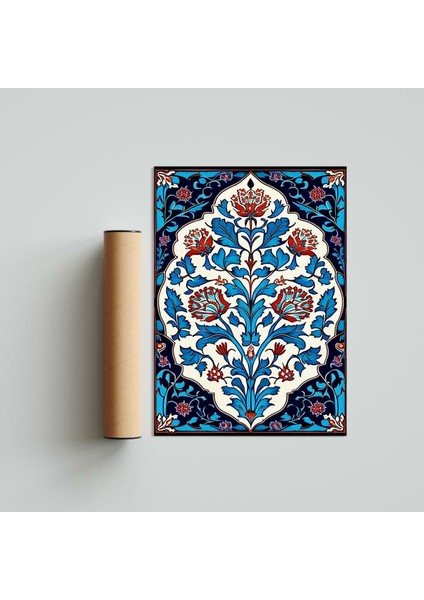 Minimal Çini Desen D1 Poster Tablo 21 x 30CM - Beyaz Çerçeveli