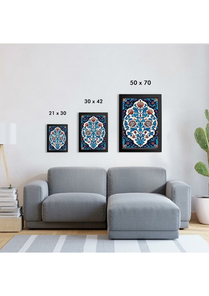 Minimal Çini Desen D1 Poster Tablo 21 x 30CM - Beyaz Çerçeveli