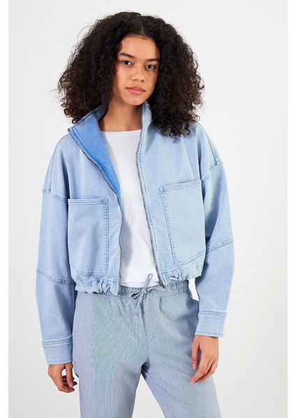 Kadın Marla Sky Blue Oversize Geniş Kesim Jean Ceket