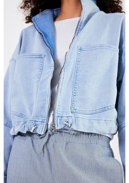 Kadın Marla Sky Blue Oversize Geniş Kesim Jean Ceket fırsatları