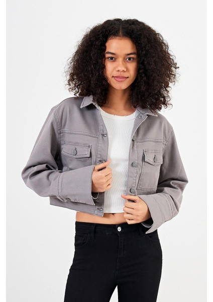 Kadın Grace Gri Renkli Denim Crop Ceket fiyatları