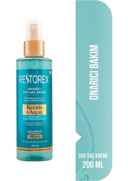 Keratin & Argan Onarıcı Sıvı Saç Bakım Kremi 200 ml - Yıpranmış ve Hasar Görmüş Saçlar