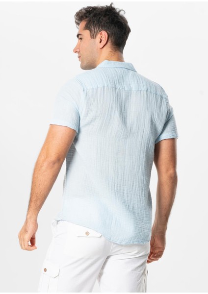 Kısa Kol Erkek Yazlık Müslin Gömlek Buz Mavi Bmv fiyatları
