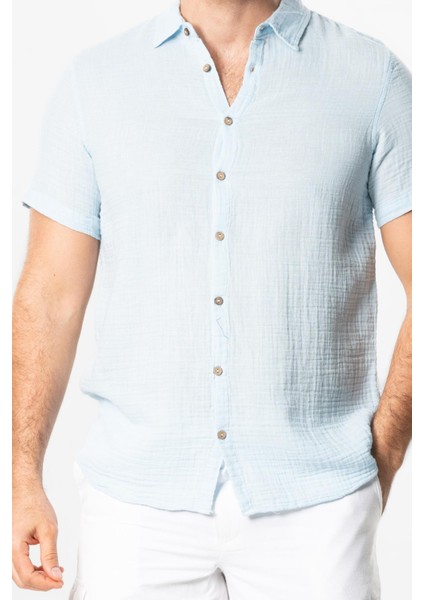 Kısa Kol Erkek Yazlık Müslin Gömlek Buz Mavi Bmv modelleri