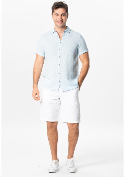 Kısa Kol Erkek Yazlık Müslin Gömlek Buz Mavi Bmv indirimleri