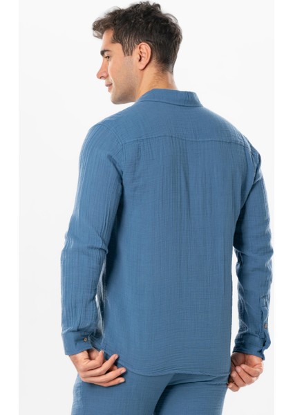 Uzun Kol Müslin Yazlık Erkek Gömlek Indigo Indg fiyatları