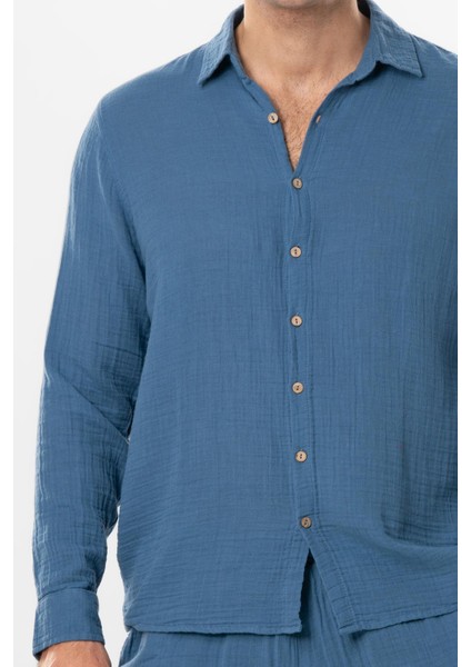 Uzun Kol Müslin Yazlık Erkek Gömlek Indigo Indg modelleri