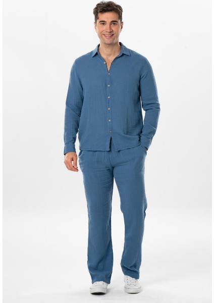 Uzun Kol Müslin Yazlık Erkek Gömlek Indigo Indg indirimleri
