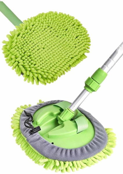 Mikrofiber Çok Fonksiyonlu Teleskopik Sopalı Oto Araba Yıkama Temizleme Fırçası Mopu, 2 Adet Mop Başlığı DG-1728
