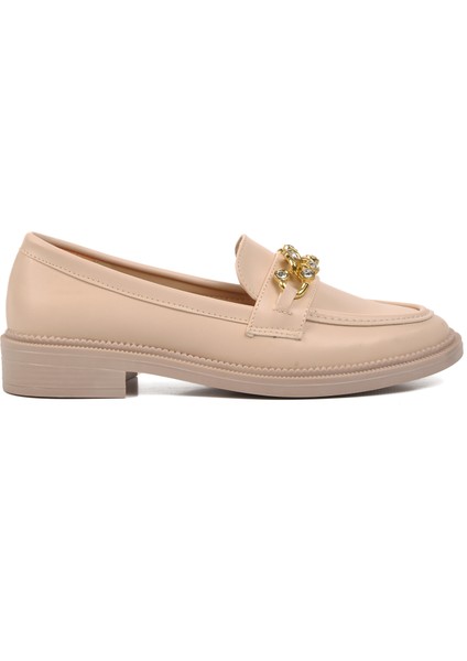 418066 Bej Taşlı Kadın Loafer Ayakkabı