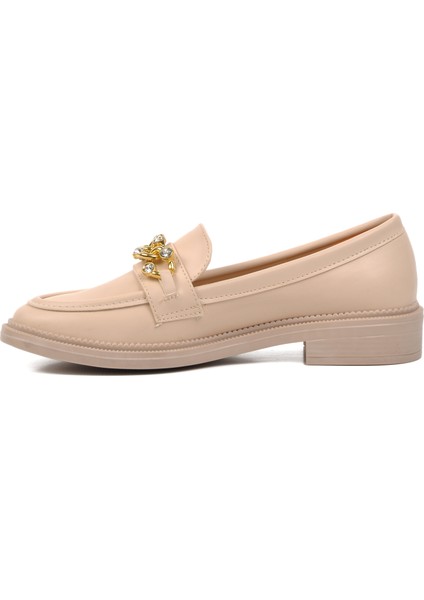 418066 Bej Taşlı Kadın Loafer Ayakkabı