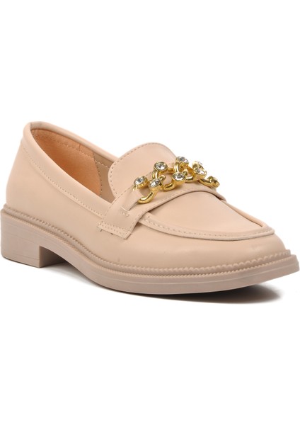 418066 Bej Taşlı Kadın Loafer Ayakkabı