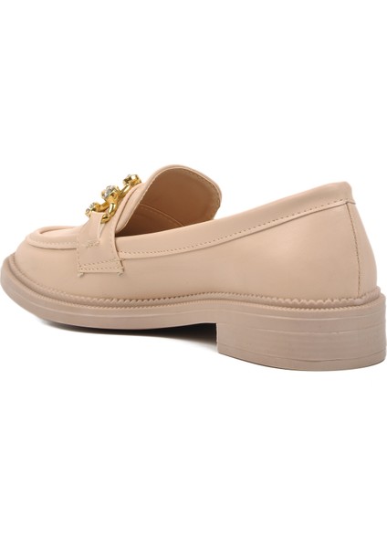 418066 Bej Taşlı Kadın Loafer Ayakkabı