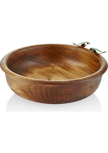 Serçe Figürlü Ahşap Meyvelik Kahve Gümüş 27X27X10CM