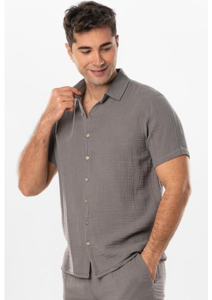 Kısa Kol Erkek Yazlık Müslin Gömlek Gri Gri fiyatları