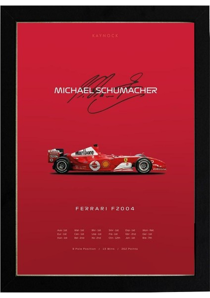 Michael Schumacher F2004 21 x 30 cm - Beyaz Çerçeveli