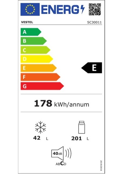 SC30011 242 Lt E Enerji Sınıfı  Statik Buzdolabı