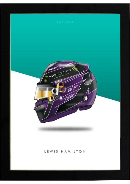 Lewis Hamilton Helmet 21 x 30 cm - Siyah Çerçeveli
