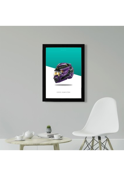 Lewis Hamilton Helmet 21 x 30 cm - Siyah Çerçeveli
