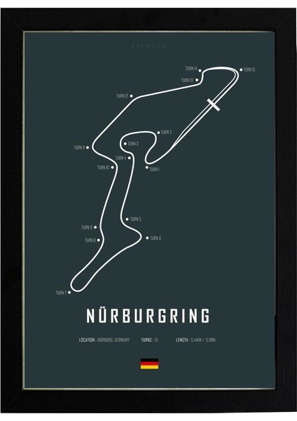 Nürburgring Grand Pri x 21 x 30 cm - Beyaz Çerçeveli