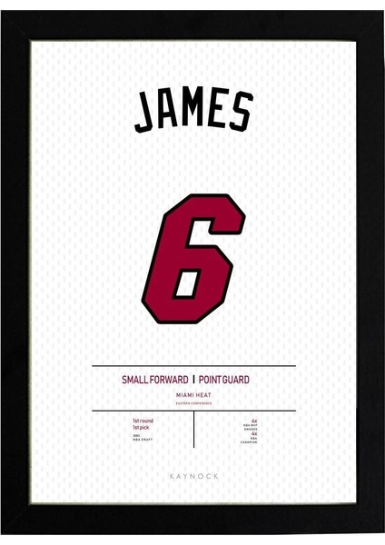 Lebron James Miami Heat Jersey 21 x 30 cm - Beyaz Çerçeveli