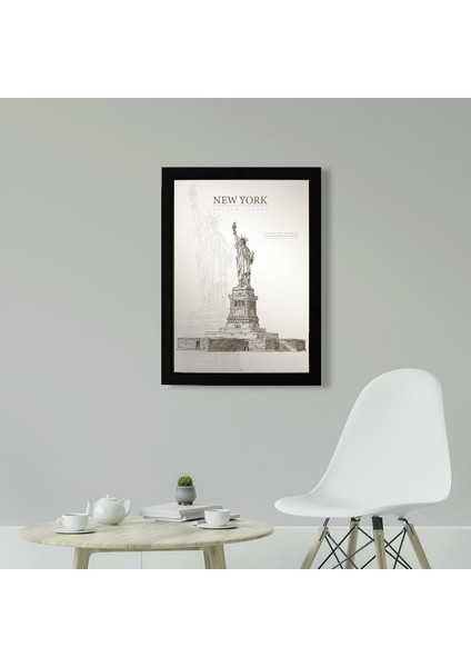 Statue Of Liberty, New York Poster Tablo 30 x 42 cm - Siyah Çerçeveli