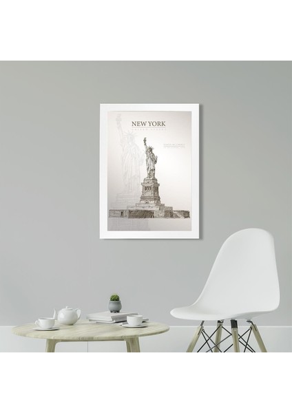 Statue Of Liberty, New York Poster Tablo 30 x 42 cm - Siyah Çerçeveli