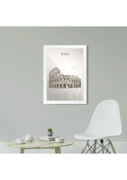 Kolezyum Roma Poster Tablo 50 x 70 cm - Beyaz Çerçeveli