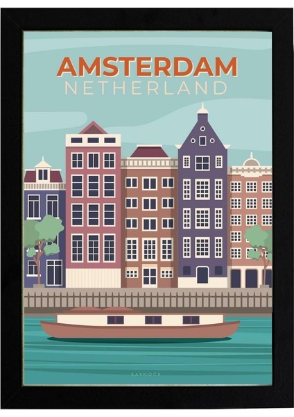 Amsterdam, Hollanda Poster Tablo 21 x 30 cm - Beyaz Çerçeveli