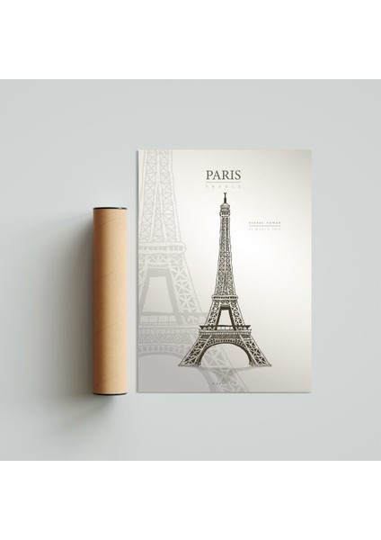 Eiffel Tower, Paris Poster Tablo 21 x 30 cm - Beyaz Çerçeveli