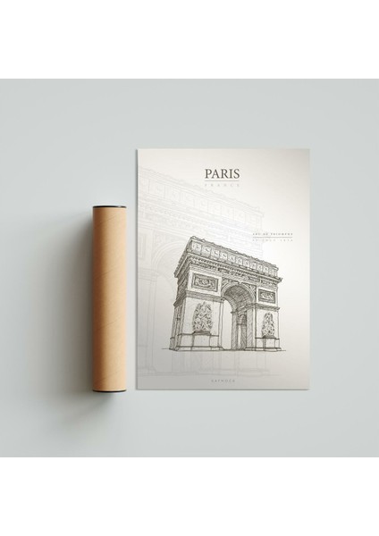 Arc De Triomphe, Zafer Takı Paris Poster Tablo 21 x 30 cm - Siyah Çerçeveli