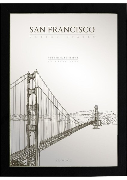 Golden Gate Bridge Poster Tablo 21 x 30 cm - Siyah Çerçeveli