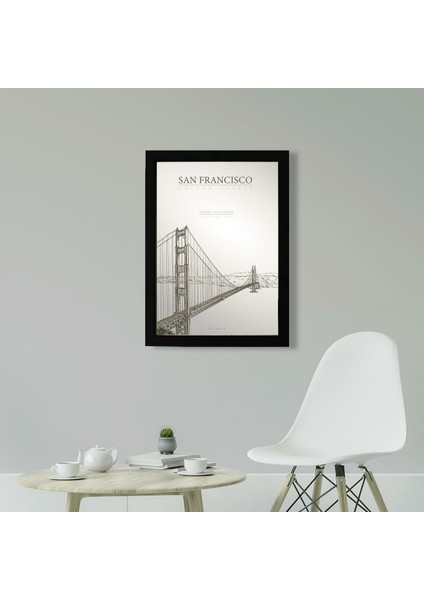 Golden Gate Bridge Poster Tablo 21 x 30 cm - Siyah Çerçeveli