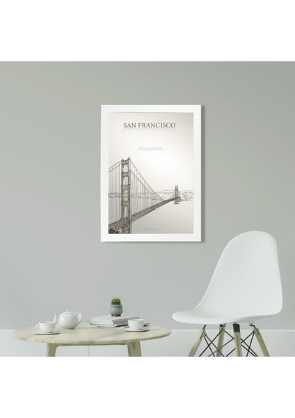 Golden Gate Bridge Poster Tablo 21 x 30 cm - Siyah Çerçeveli