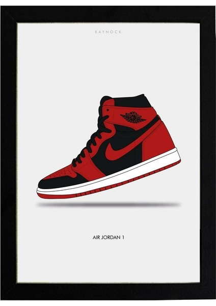 Air Jordan 1 Black - Red 21 x 30 cm - Siyah Çerçeveli