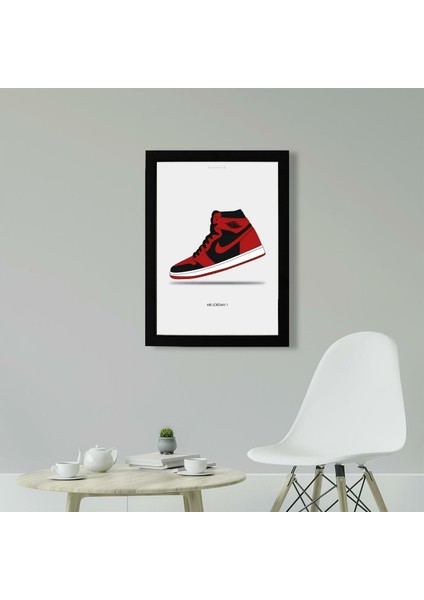 Air Jordan 1 Black - Red 21 x 30 cm - Siyah Çerçeveli