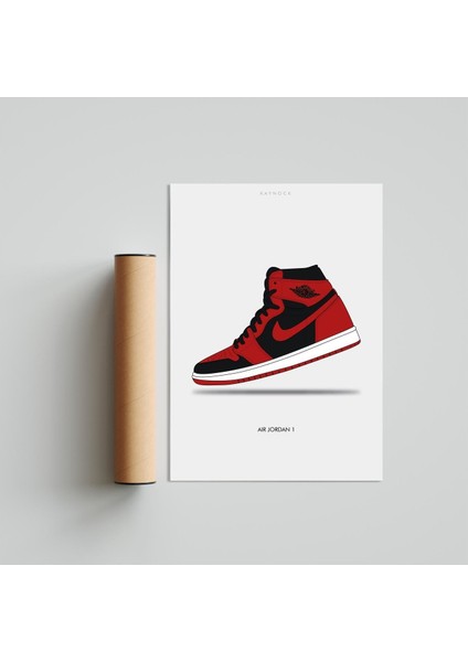 Air Jordan 1 Black - Red 21 x 30 cm - Siyah Çerçeveli