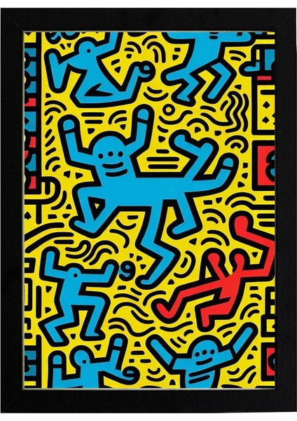 Keith Haring Style Minimal D23 Poster Tablo 21 x 30 cm - Beyaz Çerçeveli