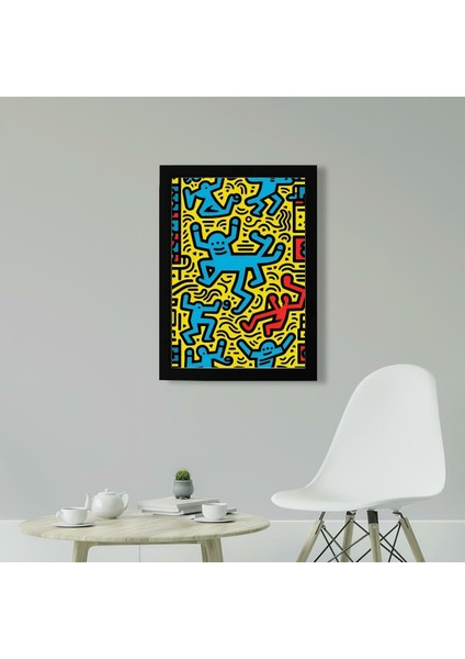 Keith Haring Style Minimal D23 Poster Tablo 21 x 30 cm - Beyaz Çerçeveli