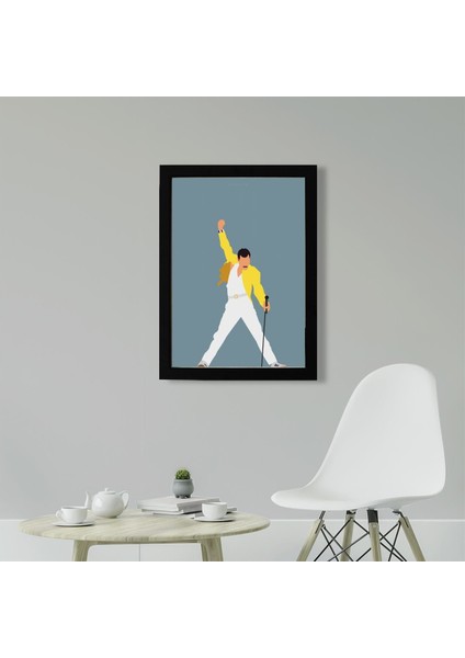 Freddie Mercury Poster Tablo 21 x 30 cm - Siyah Çerçeveli