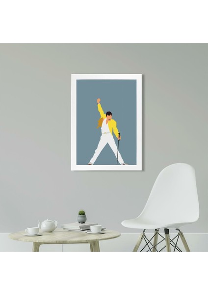 Freddie Mercury Poster Tablo 21 x 30 cm - Siyah Çerçeveli