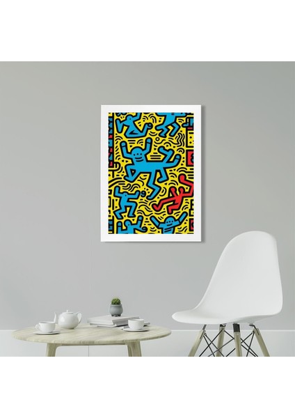 Keith Haring Style Minimal D23 Poster Tablo 21 x 30 cm - Beyaz Çerçeveli