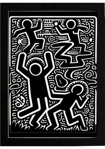 Keith Haring Style Minimal D21 Poster Tablo 21 x 30 cm - Siyah Çerçeveli