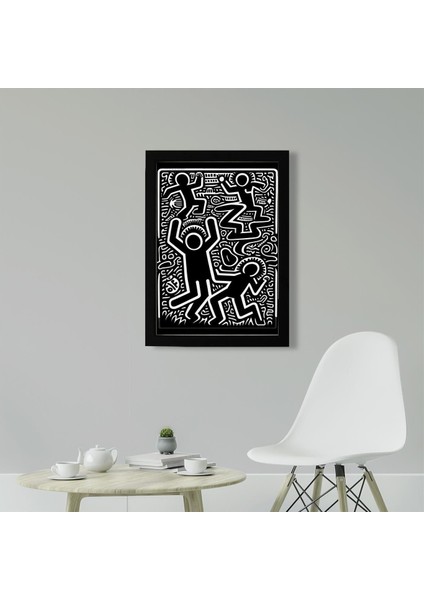 Keith Haring Style Minimal D21 Poster Tablo 21 x 30 cm - Siyah Çerçeveli