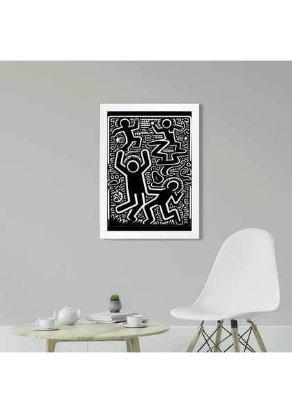 Keith Haring Style Minimal D21 Poster Tablo 21 x 30 cm - Siyah Çerçeveli