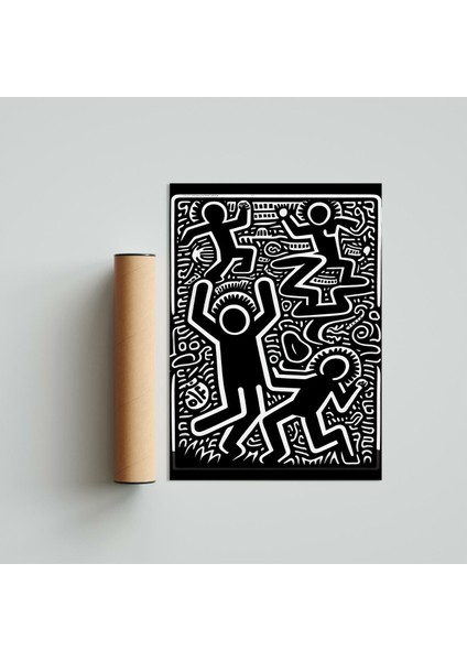 Keith Haring Style Minimal D21 Poster Tablo 21 x 30 cm - Siyah Çerçeveli