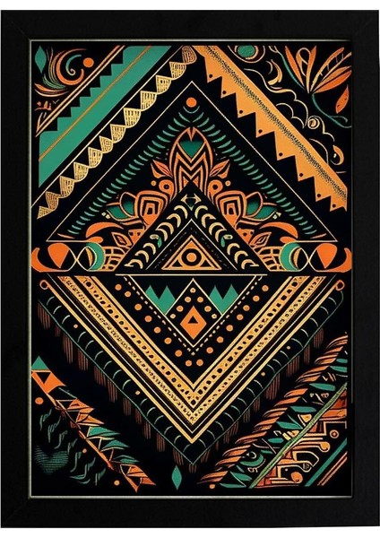 Afrikan Etnik Desen D14 Poster Tablo 21 x 30 cm - Beyaz Çerçeveli